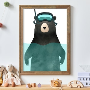 Black Bear Nursery Decor, Nursery Animal Print, Printable Kids Room Todller Decor, Minimalist Nursery Decor, Forest & Woodland Animal Art