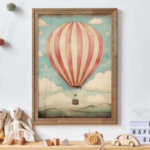Vintage Heißluftballon-Druck, antikes rustikales Kinderzimmerdekor, wunderliche Kunst, bunte Vintage-Drucke, Babyzimmerdeko, DRUCKBARE Kinderzimmerkunst