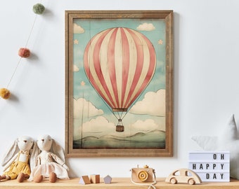 Vintage Hot Air Balloon Print, Antique Rustic Nursery Decor, Whimsical Art, Colorful Vintage Prints, Baby Room Decor, PRINTABLE Nursery Art