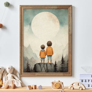 Brother and Sister Wall Art, Siblings Print, Toddler Room Decor, Shared Room Decor, Siblings Portrait, Vintage Art Kids, Printable Kids Art