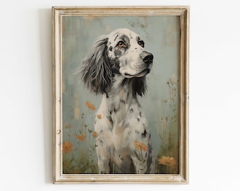 English Setter Art Print, English Setter Painting, Vintage Dog Decor, Dog Portrait Painting, English Setter Owner Gift, PRINTABLE Dog Art