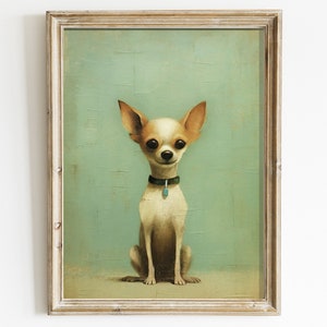 Chihuahua Kunst, süßes Hundedekor, druckbarer Vintage Hundedruck, Vintage Tierdruck, grünes Wanddekor, perfekt für Chihuahua-Liebhaber & -Besitzer