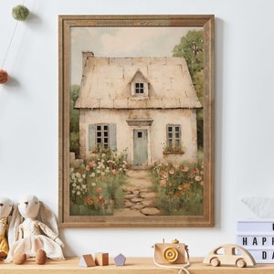 Vintage Stone House Print, Stone House Cottage Painting, French Countryside Art, Rustic ...