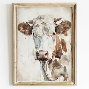 Cow Wall Art, Cow Painting, Vintage Farm Animal Print, Cattle Art, Farmhouse Home Decor, Country Home Wall Decor, Printable Countryside Art