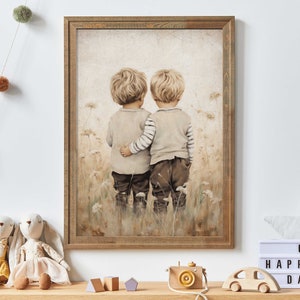 Twin Brothers Wall Art, Brothers Room Print, Brothers Painting, Brothers Bedroom Decor, Rustic Toddler Room Decor Boy, PRINTABLE Twins Art