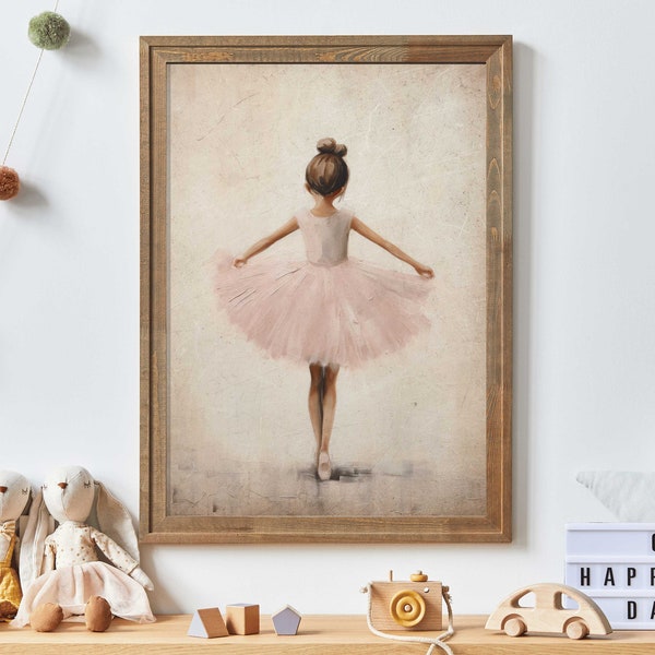 Art de chambre de ballet, décoration de chambre de ballerine, peinture danseuse de chambre de fille rose, impression ballerine, art mural fille à imprimer