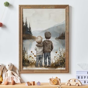 Brother Wall Decor, Brother Room Decor, Lake Nursery Art, Two Brother Art, Shared Brother Bedroom Decor, Two Boys,Printable Brother Wall Art