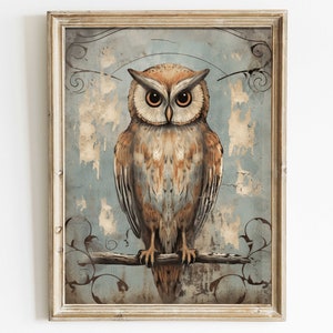 Owl Wall Art, Owl Nursery Decor, Vintage Owl Art, Forest Animal Print, Distressed Wall Art, Owl Kids Room, Printable Owl Wall Decor