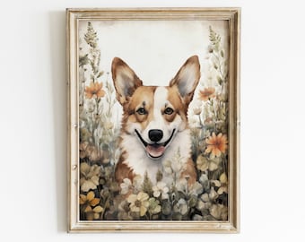 Corgi Wall Decor, Pembroke Welsh Corgi Print, Vintage Dog Print