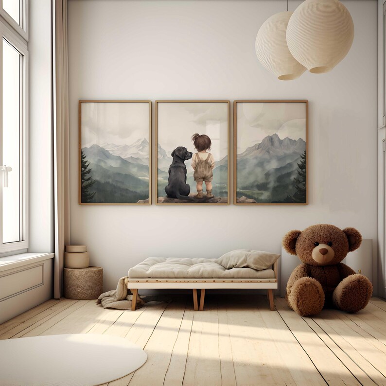 Labrador Nursery Wall Decor, Black Labrador Prints, Dog Nursery Art