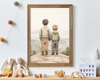 Brothers Room Print, Brothers Bedroom Decor, Boys Room Wall Art, Vintage Boy Adventure Art, Rustic Nursery, Printable Mountain Nursery Decor