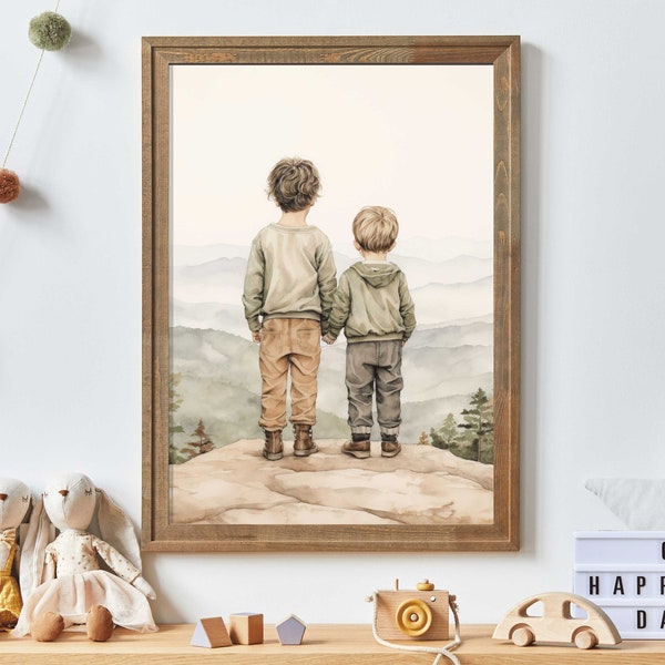 Brothers Room Print, Brothers Bedroom Decor, Boys Room Wall Art, Vintage Boy Adventure Art, Rustic Nursery, Printable Mountain Nursery Decor