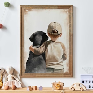 Labrador Nursery Decor, Boy & Dog Art Print, Black Lab Print, Dog Nursery Decor, Toddler Decor Boy, Dog Decor Boys Room, Printable Dog Decor
