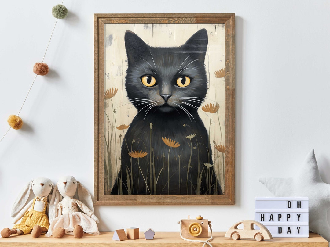 Black Cat Art Print, Cat Wall Art, Kitten Nursery Print, Vintage Animal ...