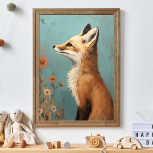 Decor van de kwekerij van de Fox, schattige kwekerij of kinderkamer Animal Print, Baby Fox kwekerij, Red Fox kunst aan de muur, vintage kwekerij kunst, afdrukbare Kids Wall Art