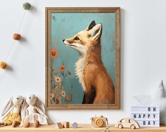 Fox Nursery Decor, Cute Nursery or Kids Room Animal Print, Baby Fox Nursery, Red Fox Wall Art, Vintage Nursery Art, PRINTABLE Kids Wall Art