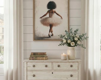 Ballet Nursery Art, Ballerina Nursery Decor Girl, Black Girl Art, Ballet Dancer Painting, African-American Girl, PRINTABLE Girl Wall Art