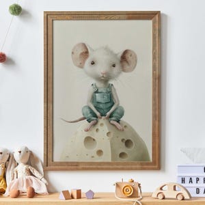 Maus Poster, Kinderzimmer Dekor, Maus & Käse, Tier Kinderzimmer Dekor, Mädchen Zimmer Dekor, DRUCKBARE Tier Illustration