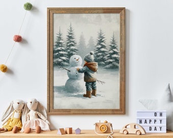 Snowman Print, Boys Room Art, Snowman Nursery Wall Art, Winter Nursery Wall Decor, Christmas Wall Decor, PRINTABLE Christmas Nursery Art