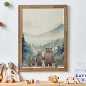 Bear Family Wall Art, Family of Five, Bear Nursery Art, Bear Family Portrait, Set of 3, Boy Room or Playroom Decor,Printable Family Wall Art
