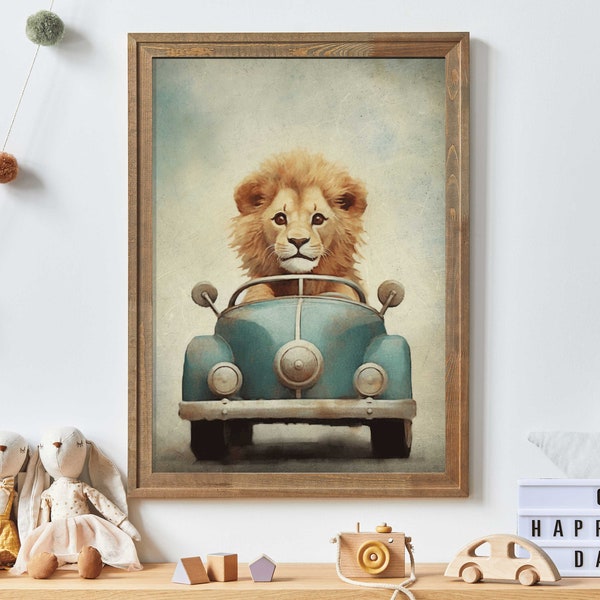Roaring Roads: Vintage Lion's Drive - Onderscheidend meesterwerk voor de jongenskamer