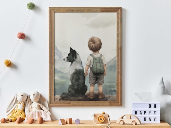 Border Collie Nursery Art, Boy & Dog Print, Border Collie Wall Art, Dog Nursery Decor, Boys Room Wall Decor, Printable Toddler Dog Wall Art