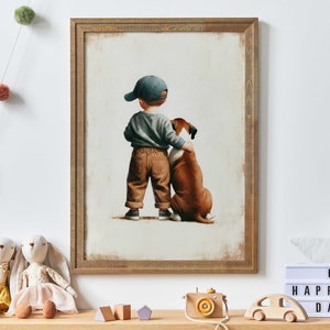 Boxer Nursery Decor, Boy and Dog Art Print, Animal Nursery, Boxer Dog Lover Gift, Dog Nursery Print,  Toddler Decor Boy,Printable Kids Art