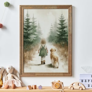 Golden Retriever Nursery Decor, Girl and Dog Print, Rustic Nursery, Dog Lover, Puppy Nursery Print, Girl Room Decor, Printable Dog Decor
