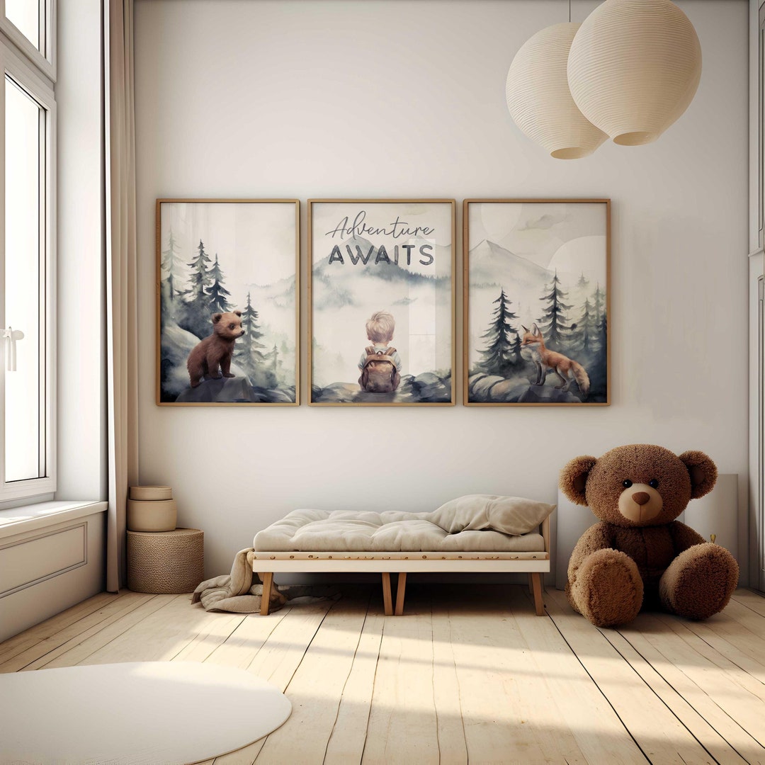 Adventure Nursery Decor, Adventure Awaits Prints Set of 3, Woodland ...