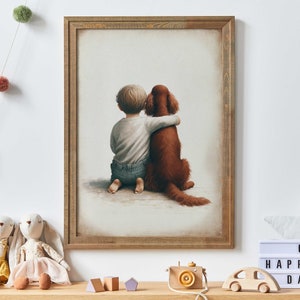 Irish Setter Nursery Decor, Boy and Dog Art Print, Irish Setter Gift, Animal Nursery, Toddler Decor Boy, Dog Nursery Art, Printable Kids Art image 1