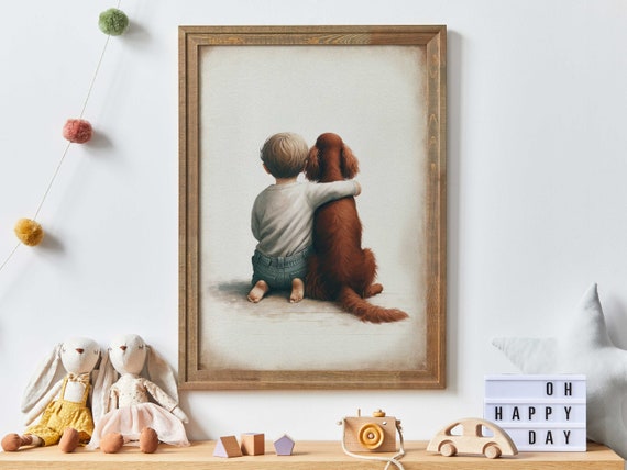 Irish Setter Nursery Decor, Boy and Dog Art Print, Irish Setter Gift, Animal Nursery, Toddler Decor Boy, Dog Nursery Art, Printable Kids Art