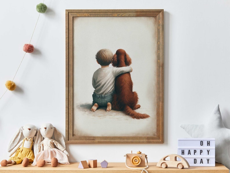Irish Setter Nursery Decor, Boy and Dog Art Print, Irish Setter Gift, Animal Nursery, Toddler Decor Boy, Dog Nursery Art, Printable Kids Art image 1