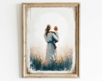 Art mural mère et fils, cadeau pour les mères, impression d'art maman et garçon enfant, peinture mère, Art Bond mère fils, art mural imprimable vintage