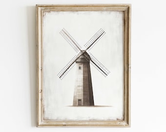 Windmill Art Print,  Vintage Windmill Wall Decor, Modern Farmhouse Wall Decor, Homestead Farm Wall Art, PRINTABLE Country Style Home Decor