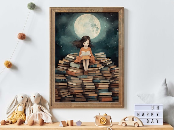 Read Decor, Book Wall Art for Girl's Bedroom or Study Room, Girls Room Decor, Toddler Room Decor, Reading Book Decor, Printable Art