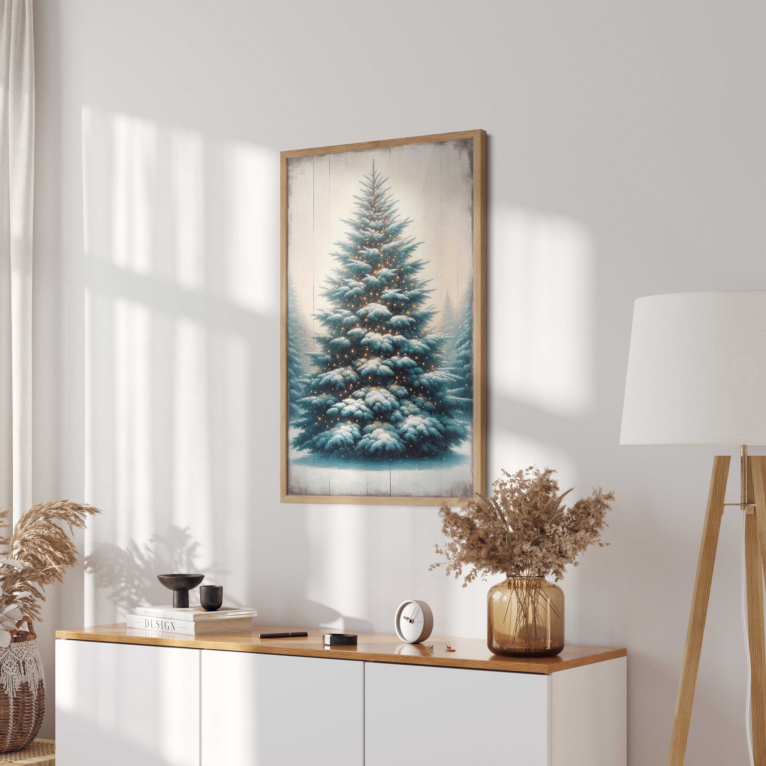 モミの木の壁アート、クリスマスツリーの絵画、ヴィンテージクリスマス