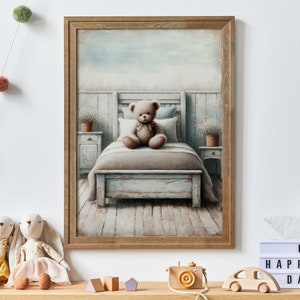 Rustic Nursery Decor, Bear Nursery Decor, Vintage Teddy Bear Print, Teddybear Painting, Baby Room Decor Neutral, PRINTABLE Nursery Wall Art