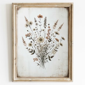 Rustic Floral Print, Wildflower Art Print, Minimalist Flower Wall Art, Vintage Floral Wall Decor, Antique Flower Painting, PRINTABLE Art