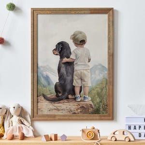 Rottweiler Boys Room Decor, Boy and Dog Art Print, Rottweiler & Boy Print, Dog Nursery Decor, Rottweiler Painting,Printable Dog Art for Kids