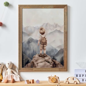 Boy Adventure Nursery Decor, Mountain Nursery Art, Hiking Print, Adventure Boys Room, Bedroom & Playroom Decor, Printable Boy Wall Art