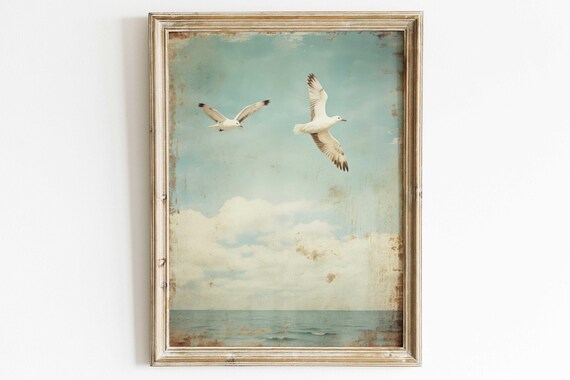 Seagull Art Print, Sea Bird Wall Art, Bird Painting, Sea & Coastal, Vintage Wall Decor, Rustic Ocean Beach Print, Printable Bird Wall Decor
