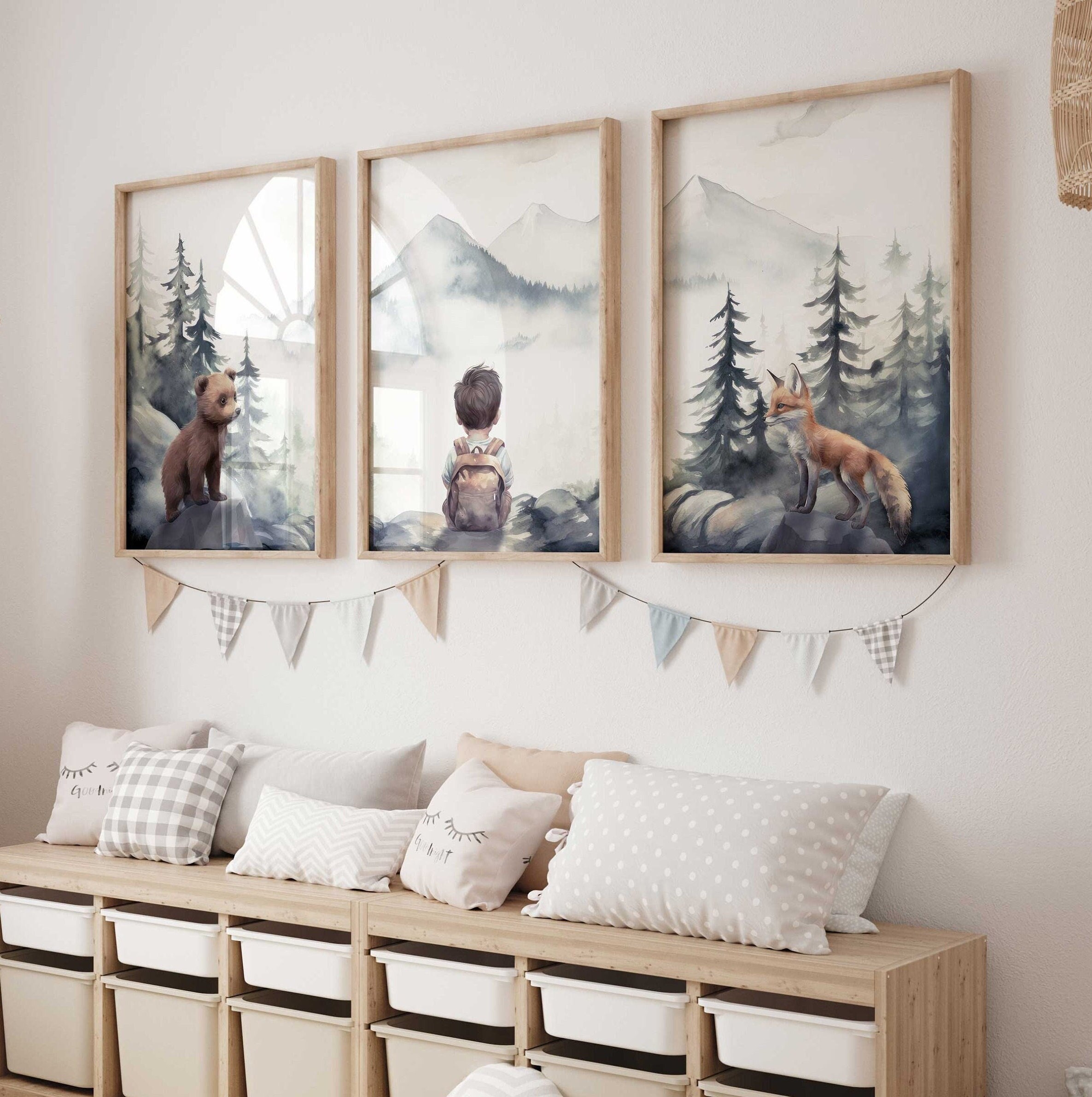 Woodland Nursery Fox & Bear Decor, Forest Animal Prints, Set of 3 ...