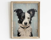 Border Collie Art Print, Printable Dog Art, Portrait Painting, Border Collie Owners and Lovers Gift, Vintage Dog Print, Printable Dog Decor