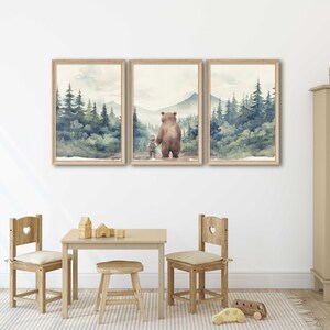 Bear Nursery Decor, Forest Wall Art Set of 3, Brown Bear Kids Prints ...