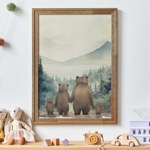 Bear Nursery Decor, Bear Family Print, Forest Nursery, Bear Family of Three, Woodland Animals, Bear Art, Boy Room Decor,Printable Family Art