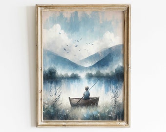 Fishing Nursery Print, Boy Fishing Decor, Boys Room Wall Art, Fishing Art for Boys, Outdoors Nursery Art, PRINTABLE Fishing Wall Art Kids