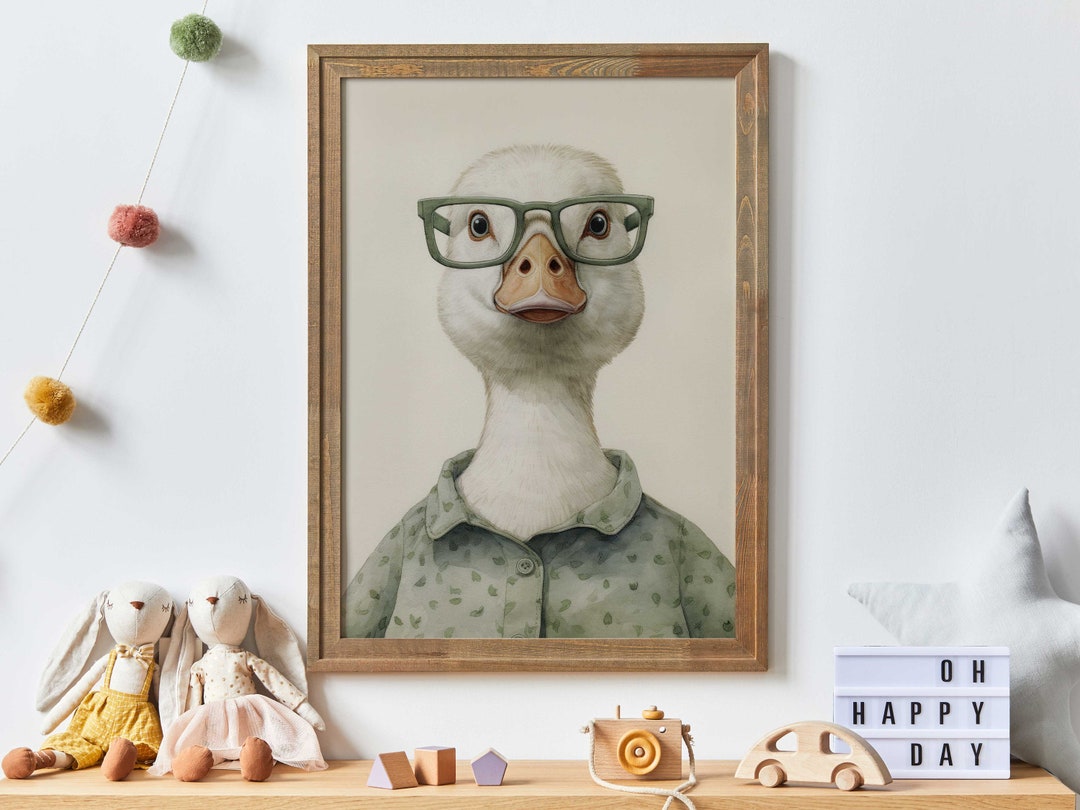 Goose Wall Art, Animals Wearing Glasses, Funny Animal Print, Farm ...