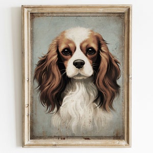 Cavalier King Charles Spaniel Print, Vintage Dog Wall Art, Rustic Dog Decor, Gift for Dog Lovers & Cavalier Owners, Printable Art