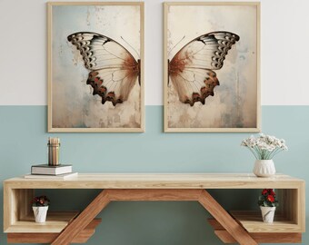 Butterfly Wall Art, Butterfly Print Set, Vintage Butterfly Decor, Set of 2, Rustic Home Decor, Insect Wall Art, Printable Wall Decor