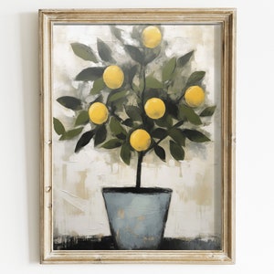 Kitchen Wall Art Print, Vintage Lemon Tree Painting, Rustic Home, Country Decor, Farmhouse Wall Decor, Kitchen Art, Printable Art